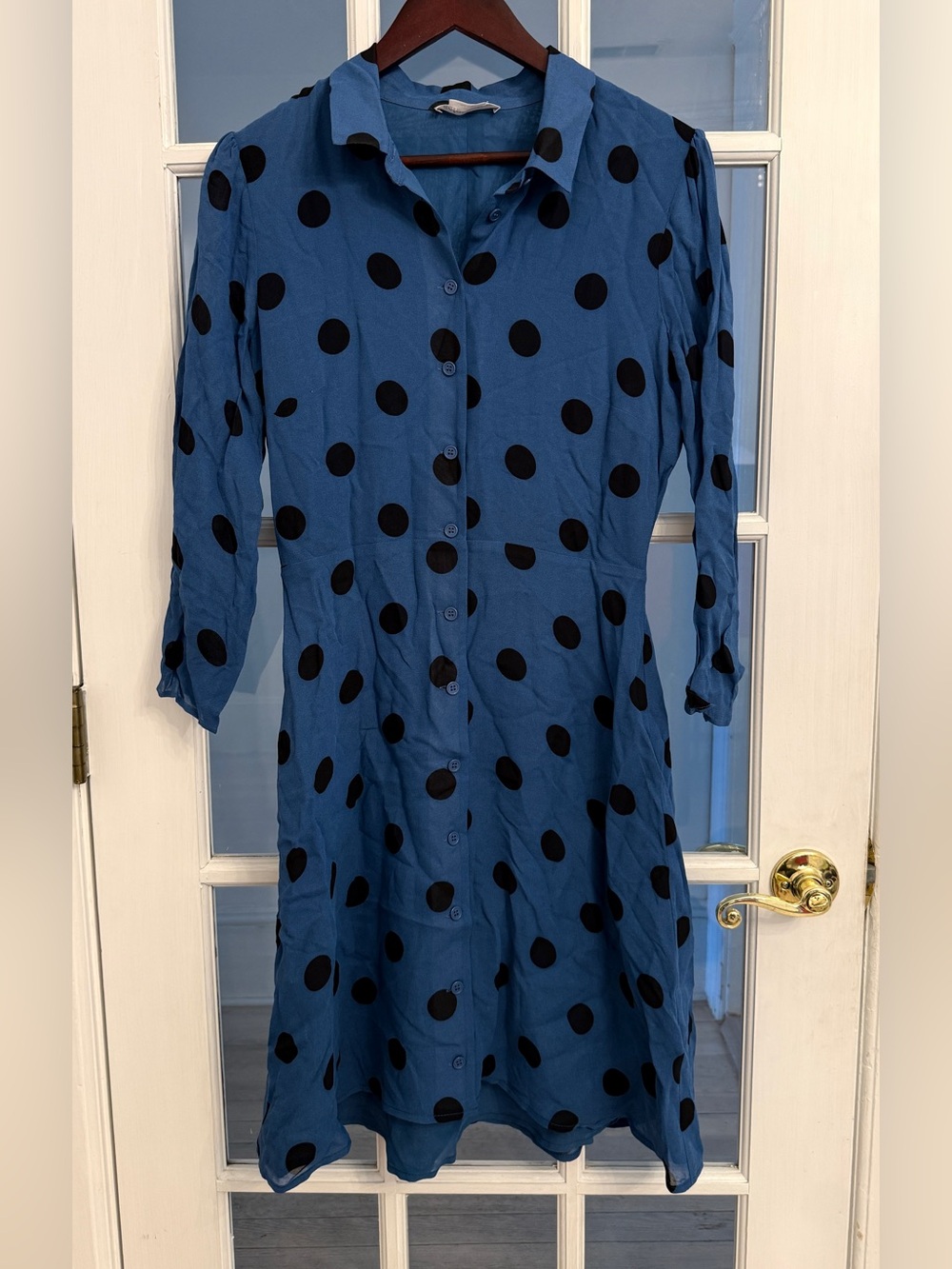 Reformation Women’s Porto Arcadia Blue Black Polka Dot Midi Dress Size 8